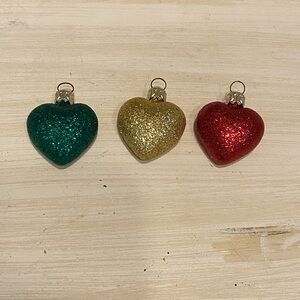 Hallmark Hand Blown Glass Glitter Heart Ornaments